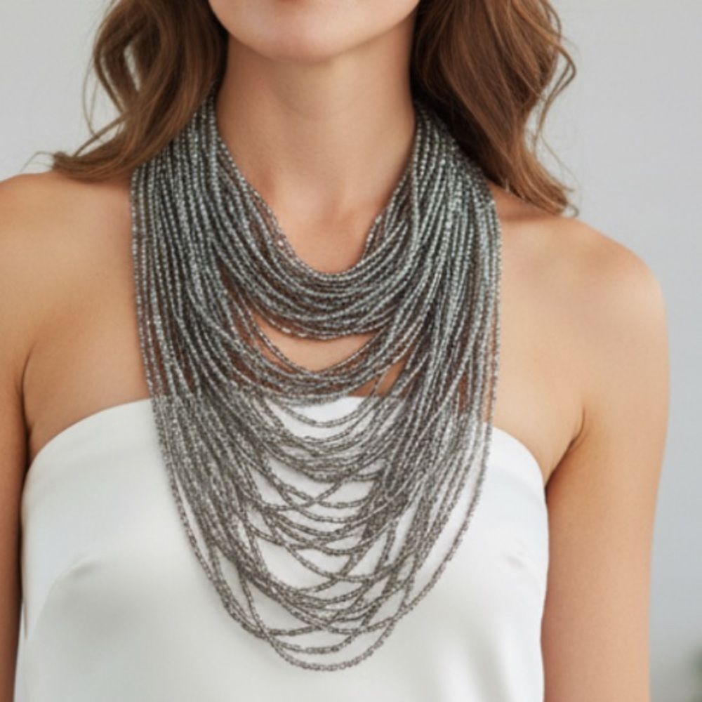 BCBGMAXAZRIAβHematit Layered Seed Bead Necklace Over 75 Strands of Beads.